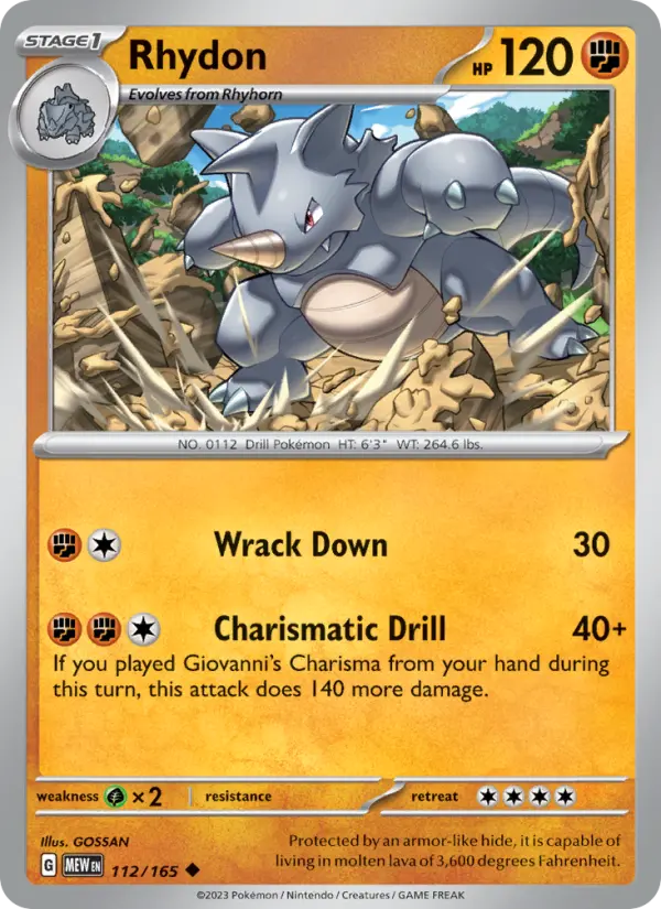 Rhydon Pokemon card from 151