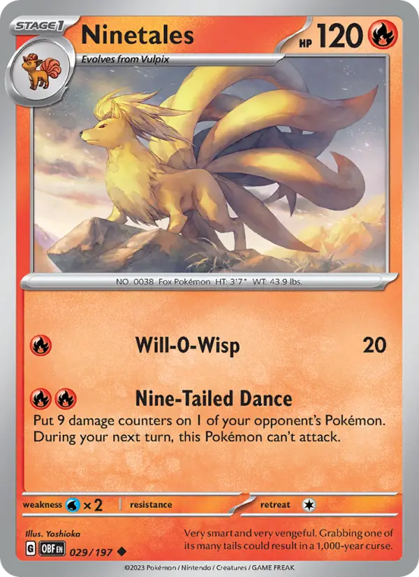 Ninetales Pokemon card from Obsidian Flames