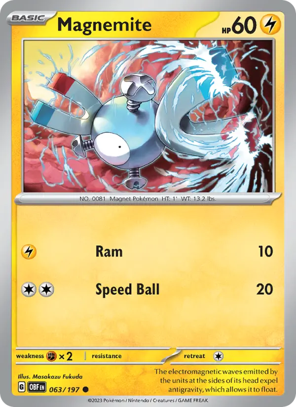 Magnemite Pokemon card from Obsidian Flames