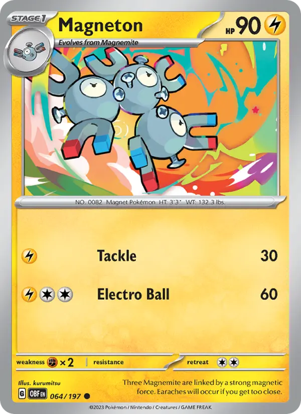 Magneton Pokemon card from Obsidian Flames