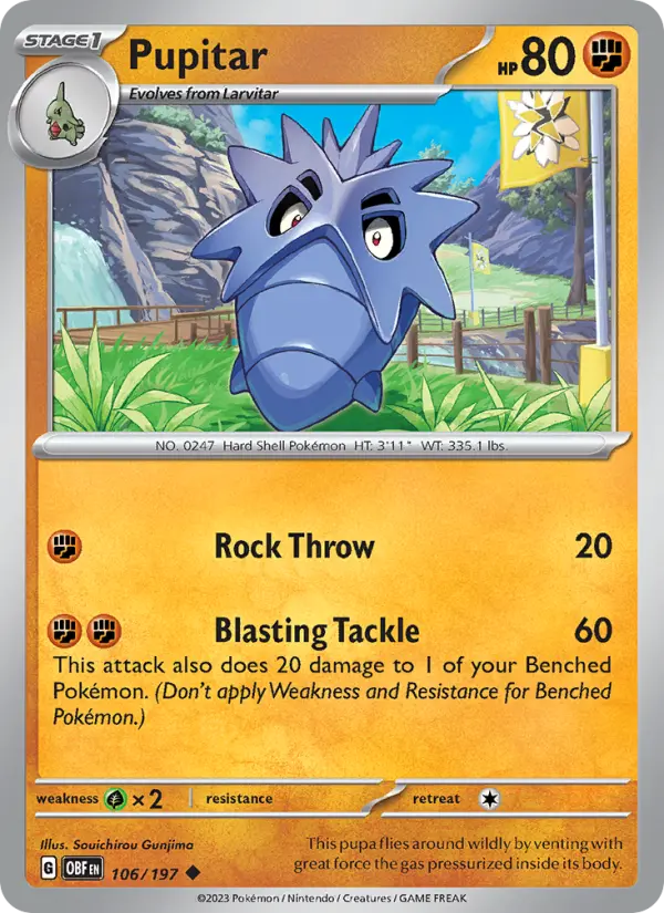 Pupitar Pokemon card from Obsidian Flames