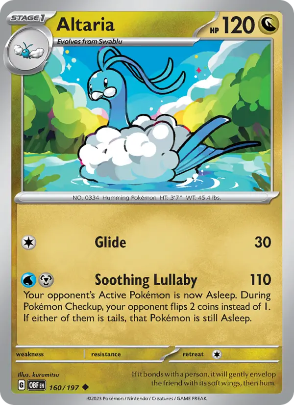 Altaria Pokemon card from Obsidian Flames