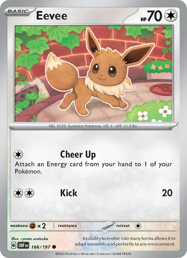 Eevee Pokemon card from Obsidian Flames