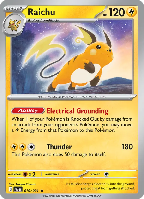 Raichu Pokemon card from Paldean Fates