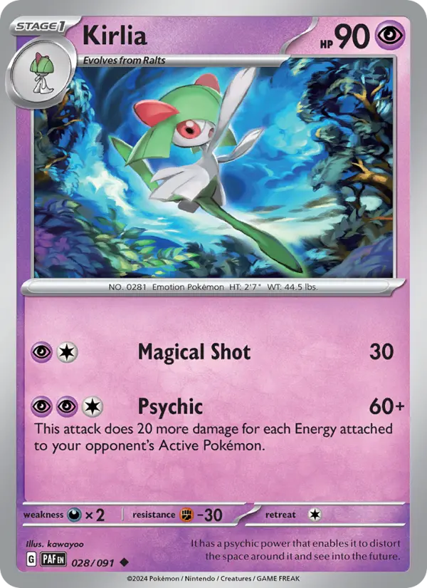 Kirlia Pokemon card from Paldean Fates
