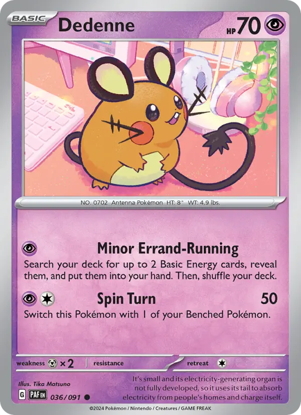Dedenne Pokemon card from Paldean Fates
