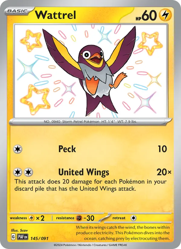 Wattrel Pokemon card from Paldean Fates