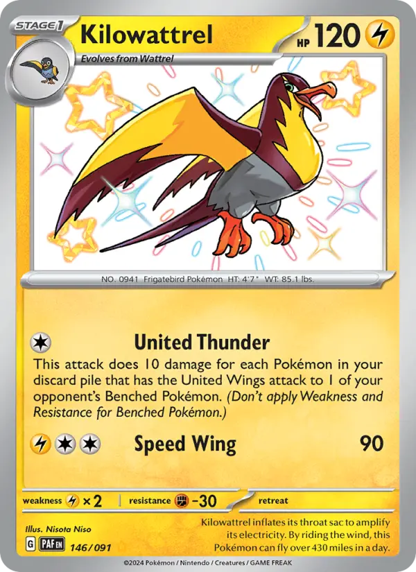 Kilowattrel Pokemon card from Paldean Fates