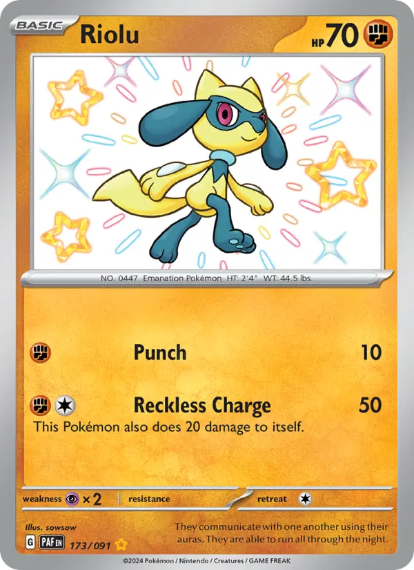 Riolu Pokemon card from Paldean Fates