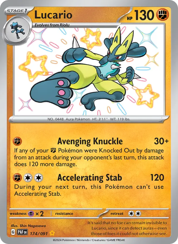 Lucario Pokemon card from Paldean Fates