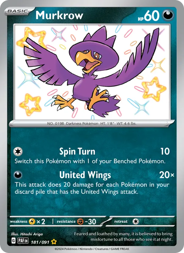 Murkrow Pokemon card from Paldean Fates