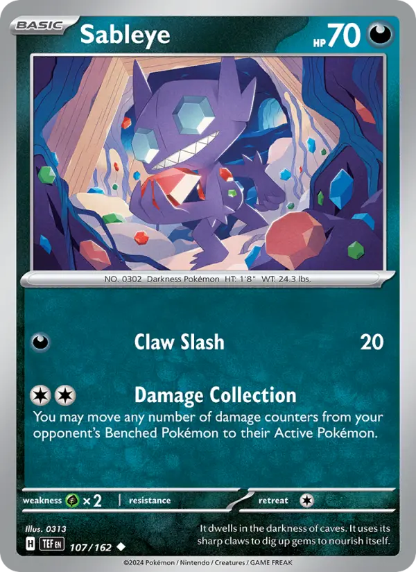 Sableye Pokemon card from Temporal Forces