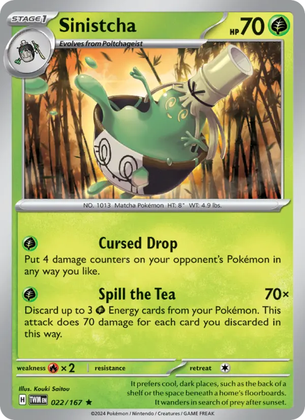 Sinistcha Pokemon card from Twilight Masquerade