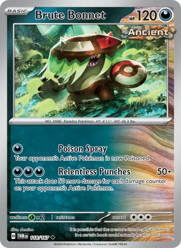 Brute Bonnet Pokemon card from Twilight Masquerade