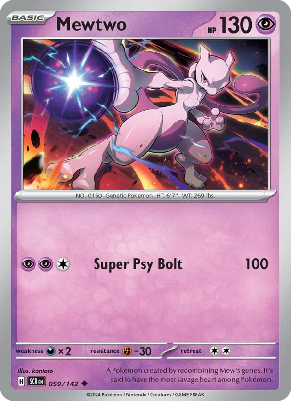 Mewtwo Pokemon card from Stellar Crown
