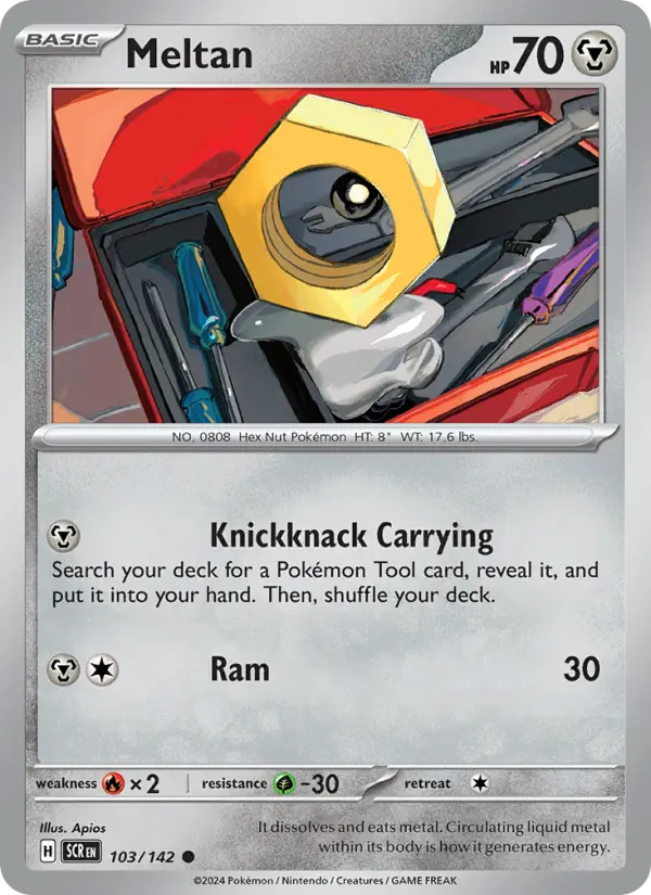 Meltan Pokemon card from Stellar Crown