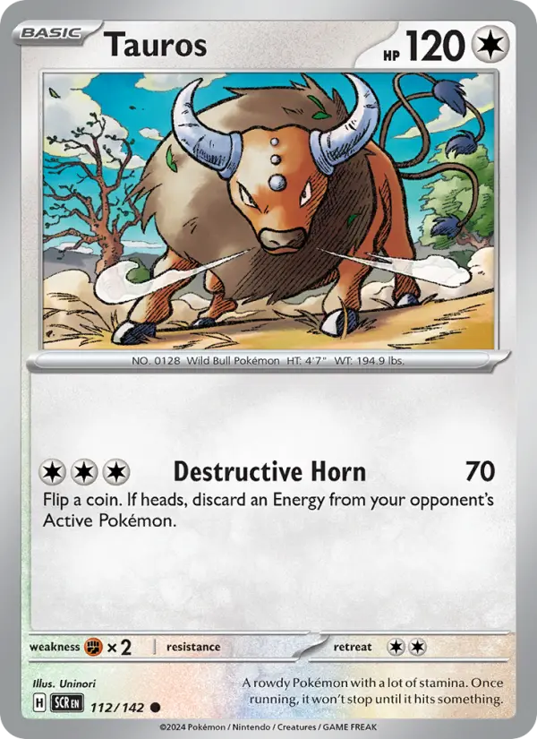 Tauros Pokemon card from Stellar Crown