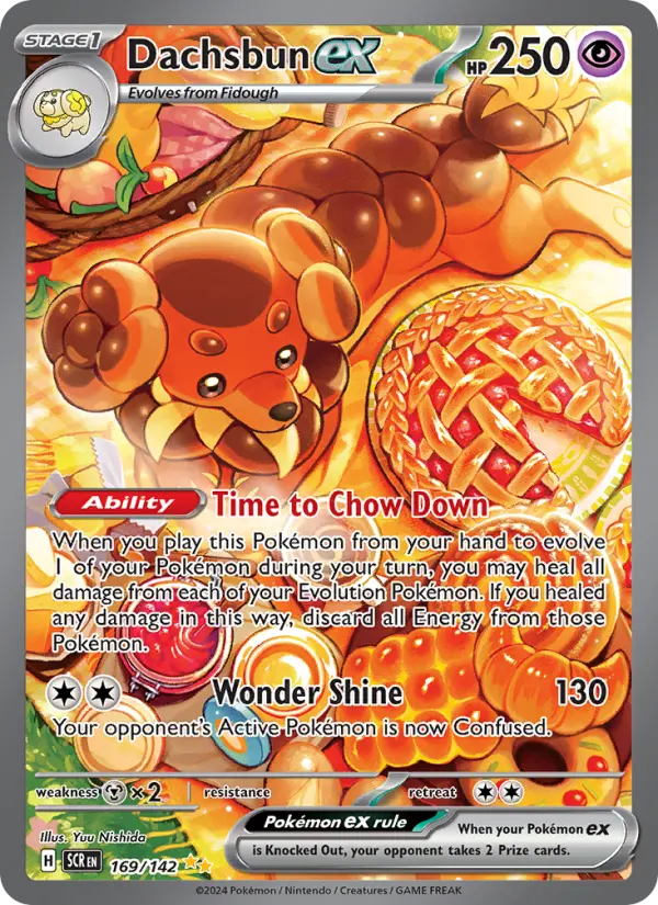 Dachsbun ex Pokemon card from Stellar Crown
