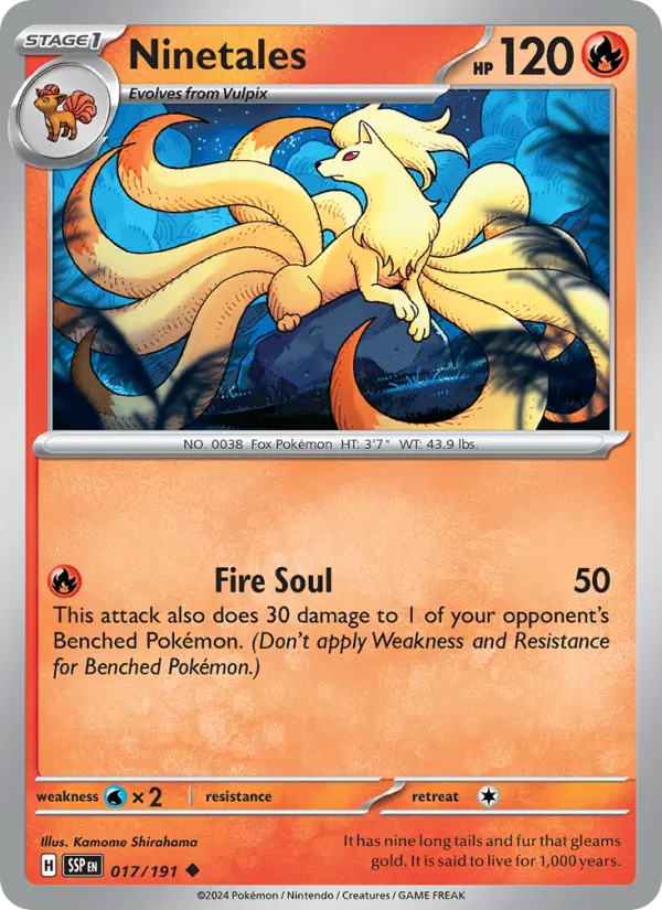 Ninetales Pokemon card from Surging Sparks