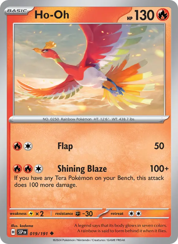 Ho-Oh Pokemon card from Surging Sparks