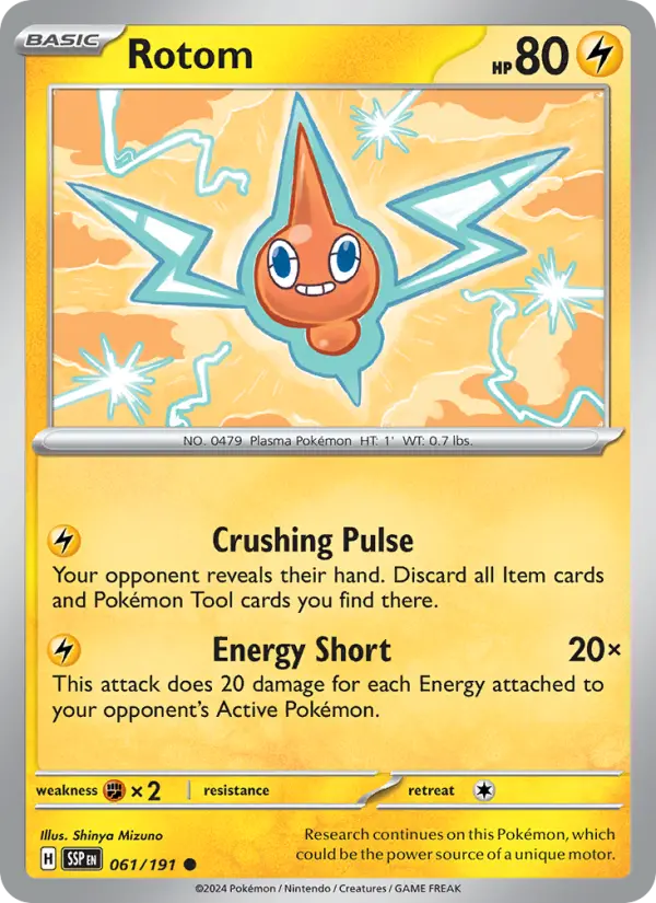 Rotom Pokemon card from Surging Sparks