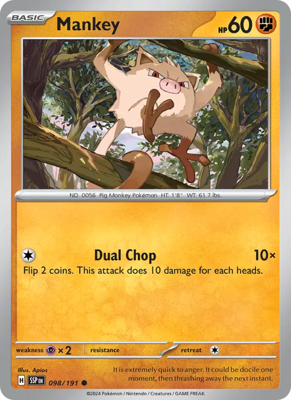 Mankey Pokemon card from Surging Sparks