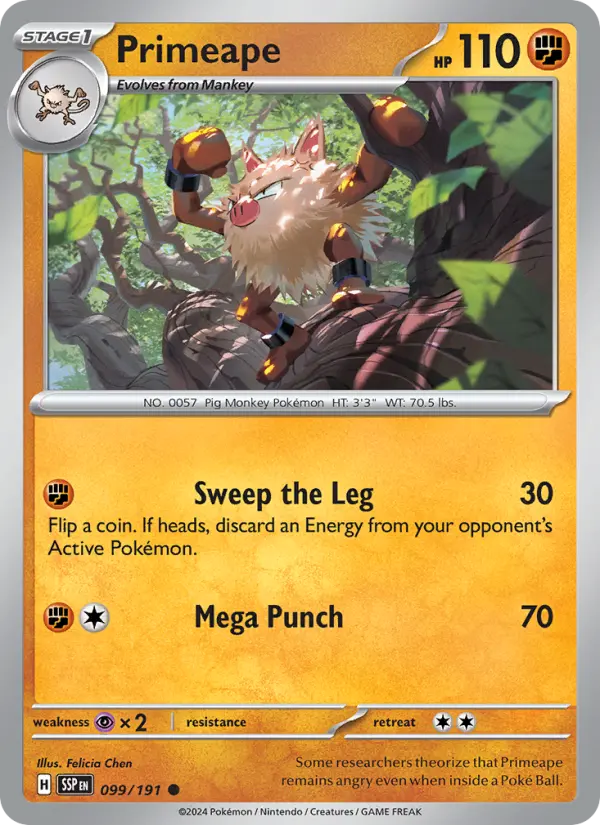 Primeape Pokemon card from Surging Sparks