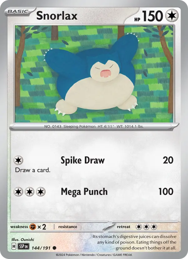 Snorlax Pokemon card from Surging Sparks