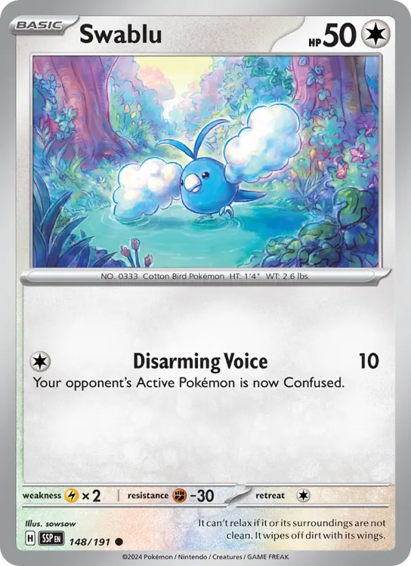 Swablu Pokemon card from Surging Sparks