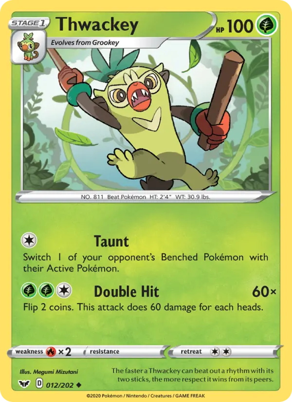 Thwackey Pokemon card from Sword & Shield