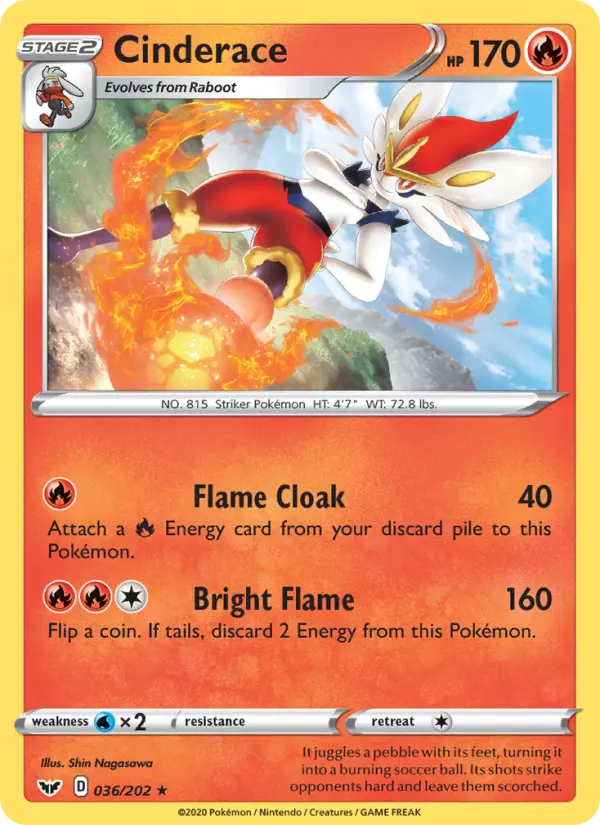 Cinderace Pokemon card from Sword & Shield