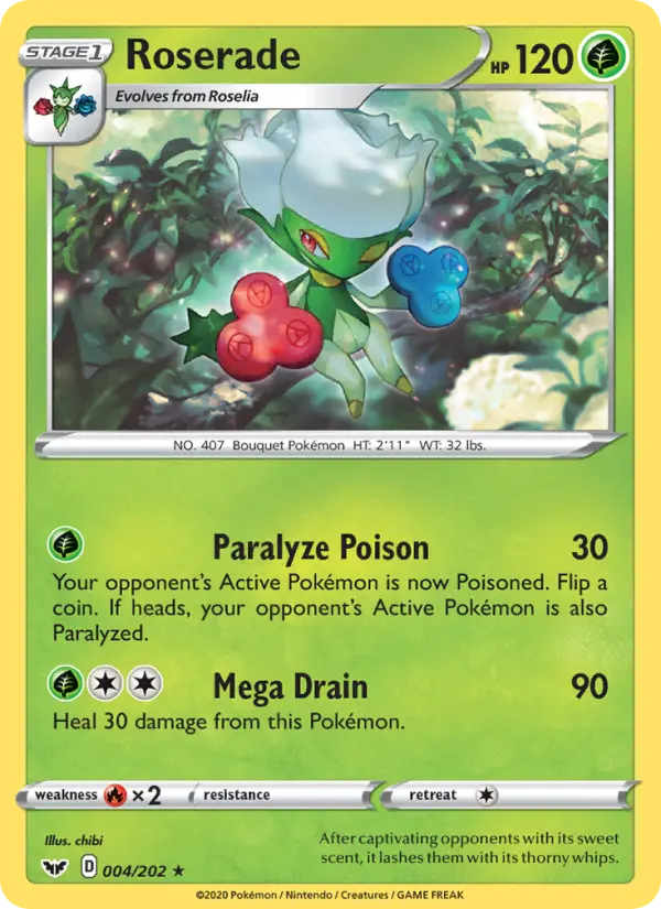 Roserade Pokemon card from Sword & Shield
