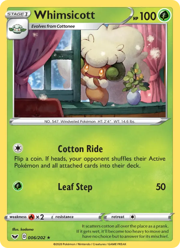 Whimsicott Pokemon card from Sword & Shield