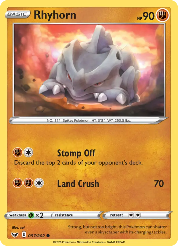 Rhyhorn Pokemon card from Sword & Shield