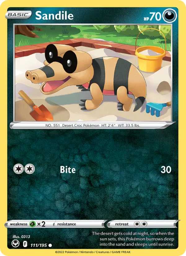 Sandile Pokemon card from Silver Tempest