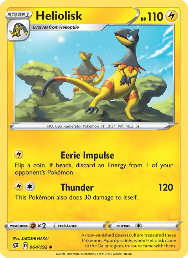 Heliolisk Pokemon card from Rebel Clash