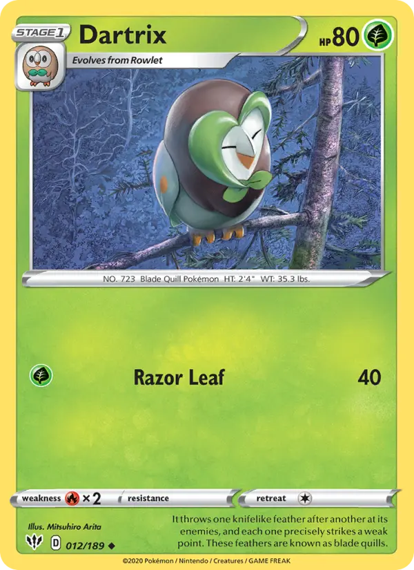 Dartrix Pokemon card from Darkness Ablaze