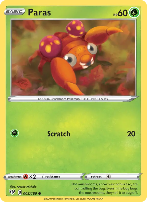 Paras Pokemon card from Darkness Ablaze