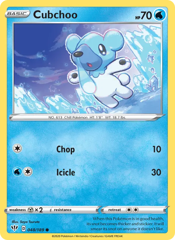 Cubchoo Pokemon card from Darkness Ablaze