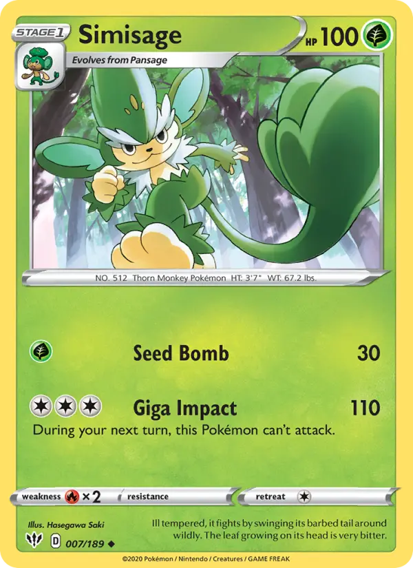 Simisage Pokemon card from Darkness Ablaze