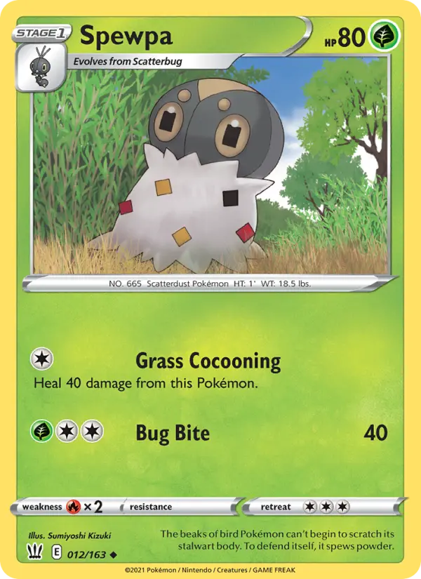 Spewpa Pokemon card from Battle Styles