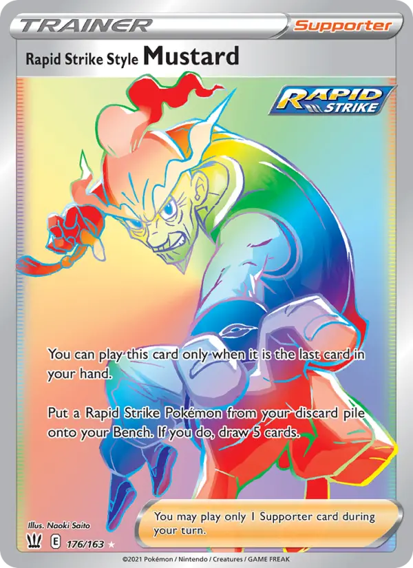 Rapid Strike Style Mustard Pokemon card from Battle Styles