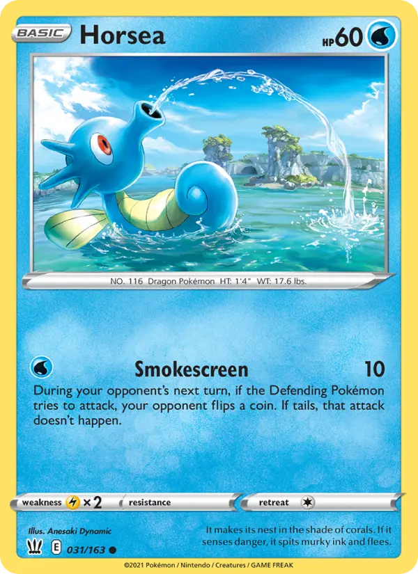Horsea Pokemon card from Battle Styles