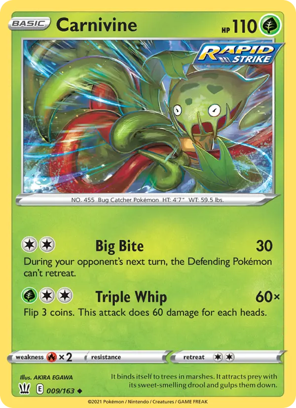 Carnivine Pokemon card from Battle Styles