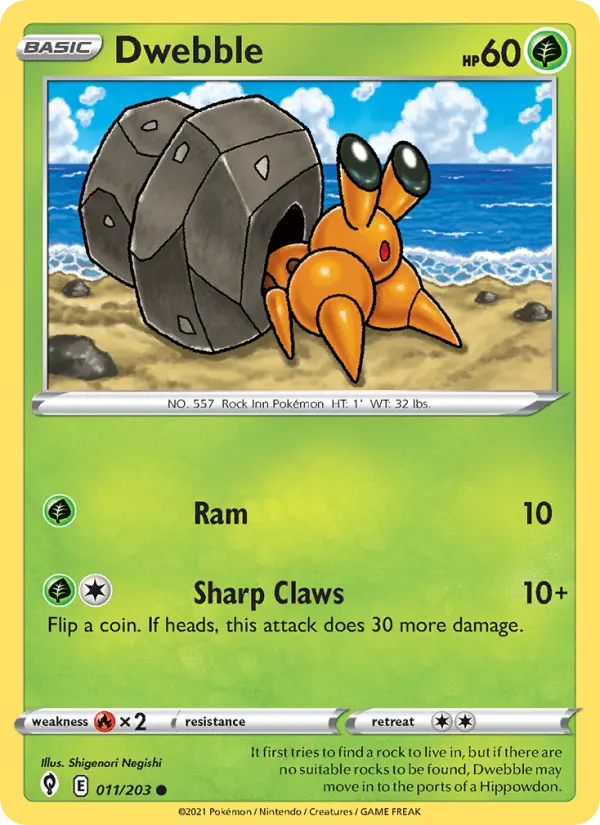 Dwebble Pokemon card from Evolving Skies