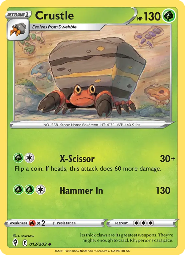 Crustle Pokemon card from Evolving Skies