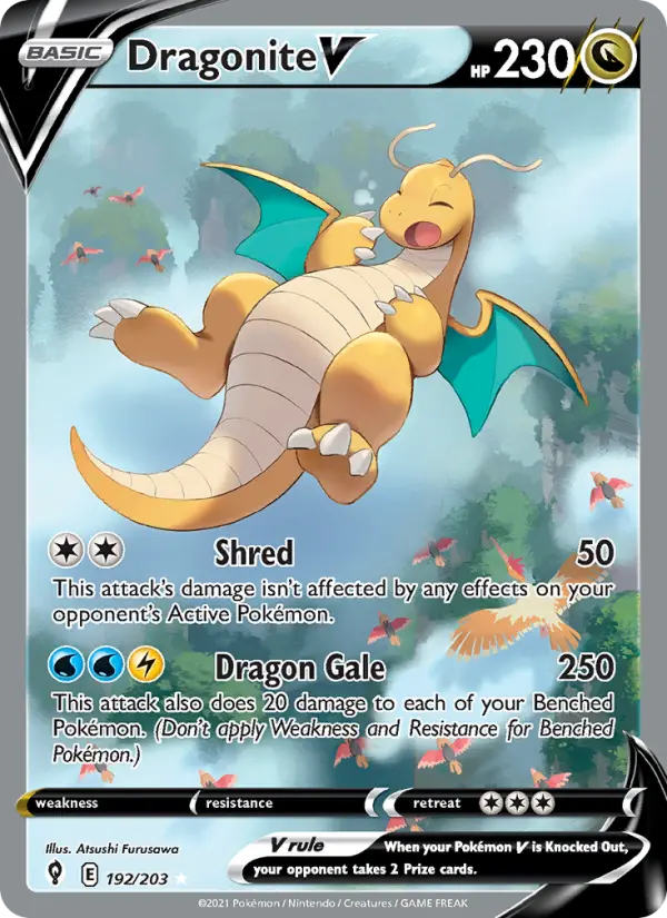 Dragonite V Pokemon card from Evolving Skies