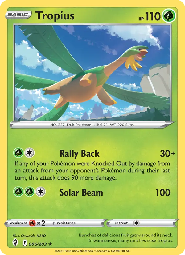 Tropius Pokemon card from Evolving Skies