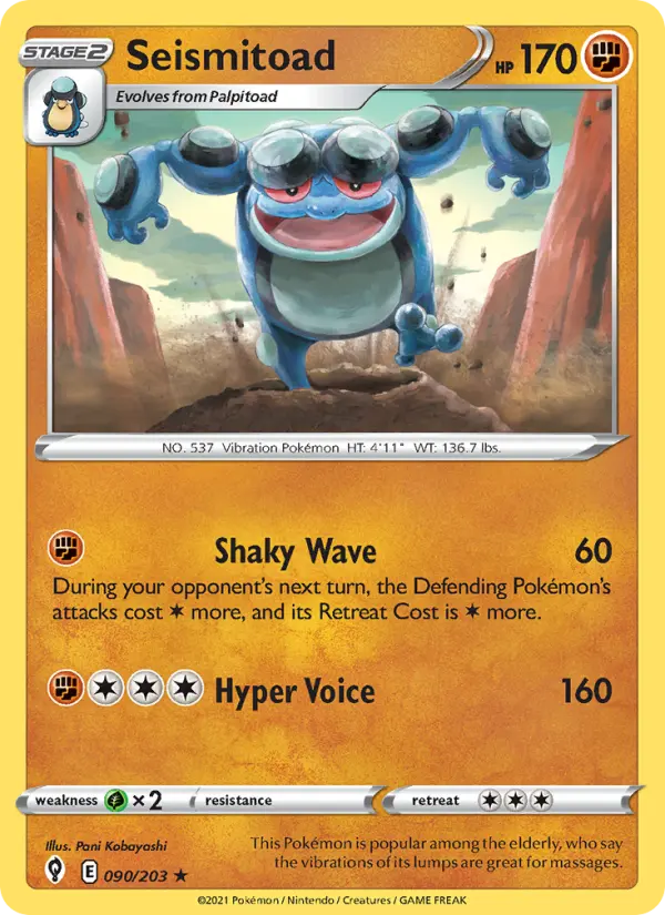 Seismitoad Pokemon card from Evolving Skies