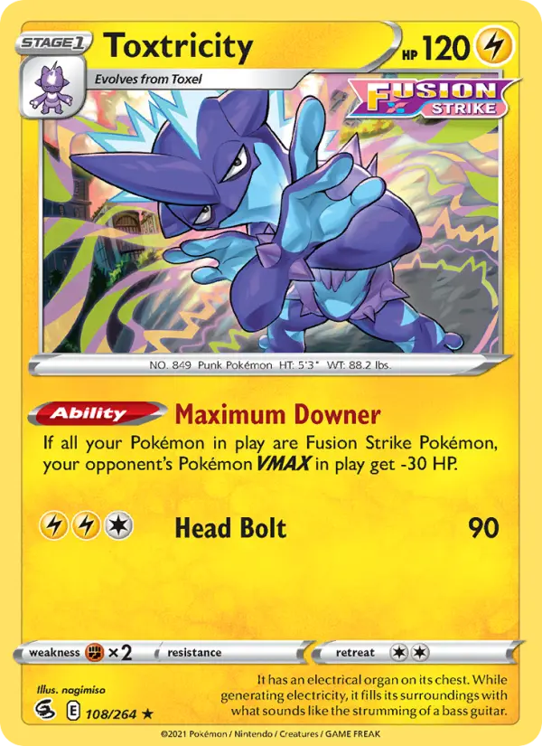 Toxtricity Pokemon card from Fusion Strike